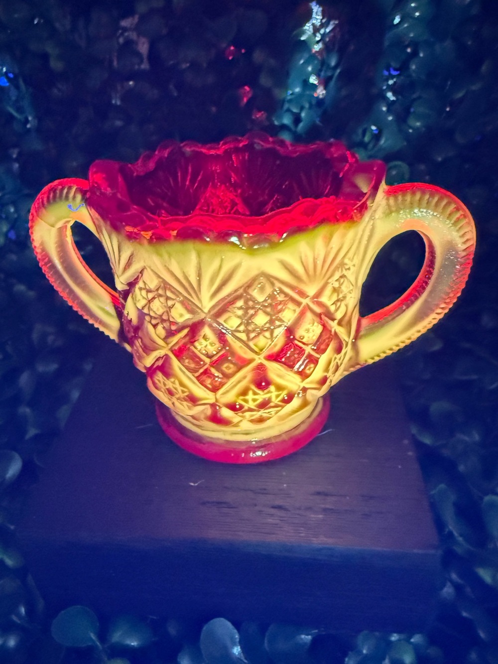 *GLOWS* Vintage Westmoreland Ruby Red Sugar Bowl/Toothpick Holder
